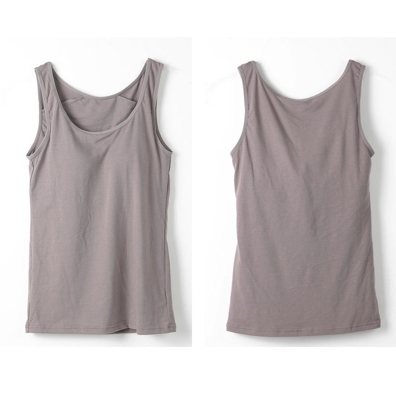 カップ付き タンクトップ レディース ブラトップ 綿素材使用 綿混 無地 シンプル ベーシック 楽 ゆったり 重ね着 インナー リラックス ヨガ 下着 春 夏 秋 黒 白 グレー ベージュ 青 茶 M L LL