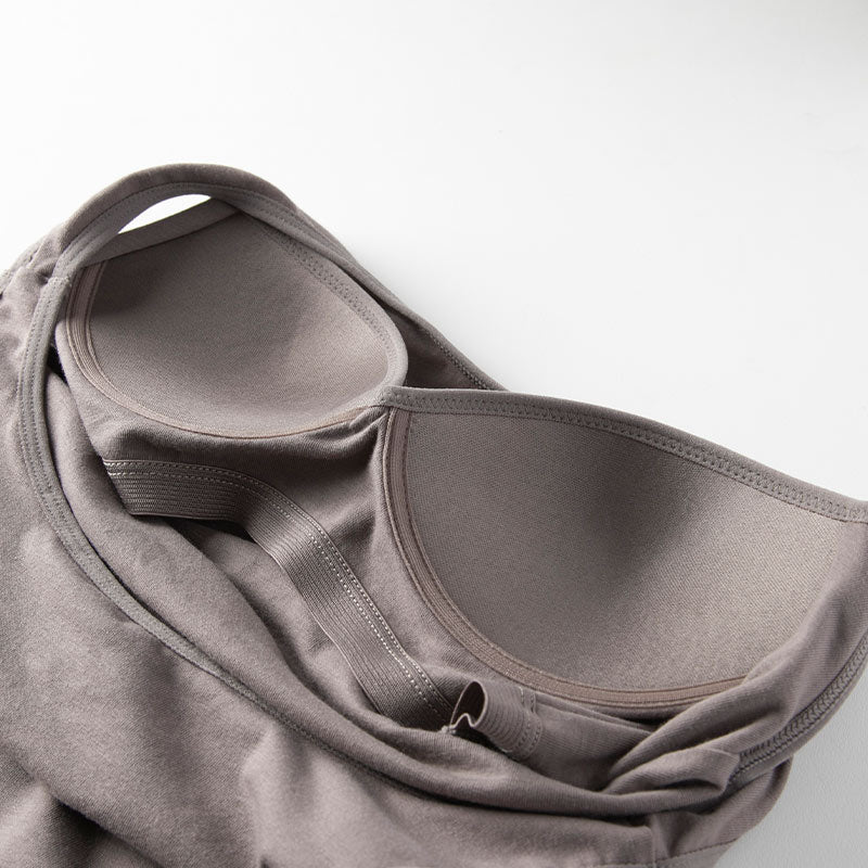 カップ付き タンクトップ レディース ブラトップ 綿素材使用 綿混 無地 シンプル ベーシック 楽 ゆったり 重ね着 インナー リラックス ヨガ 下着 春 夏 秋 黒 白 グレー ベージュ 青 茶 M L LL