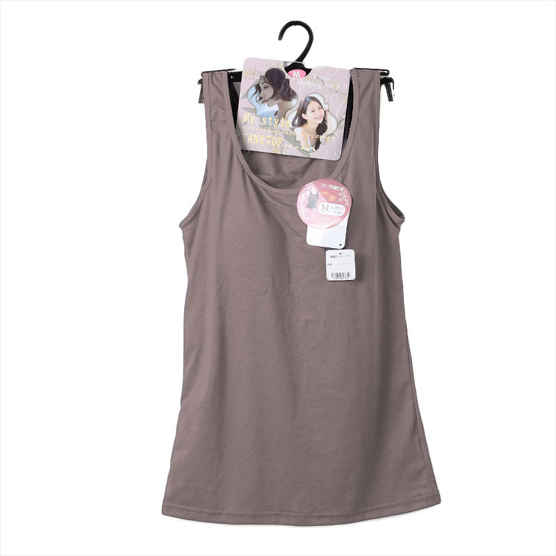 カップ付き タンクトップ レディース ブラトップ 綿素材使用 綿混 無地 シンプル ベーシック 楽 ゆったり 重ね着 インナー リラックス ヨガ 下着 春 夏 秋 黒 白 グレー ベージュ 青 茶 M L LL