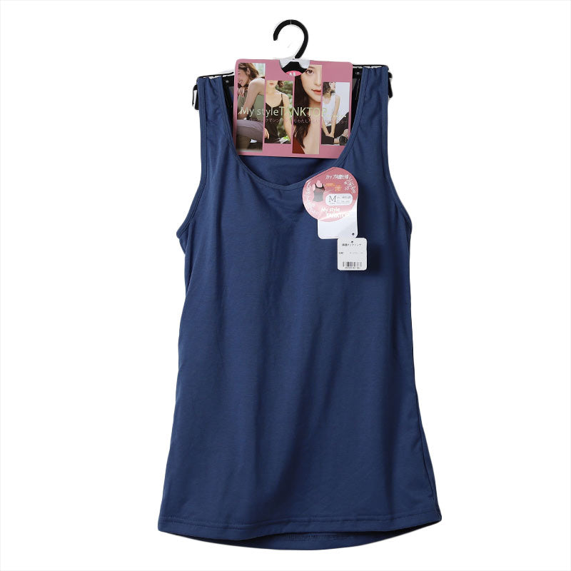 カップ付き タンクトップ レディース ブラトップ 綿素材使用 綿混 無地 シンプル ベーシック 楽 ゆったり 重ね着 インナー リラックス ヨガ 下着 春 夏 秋 黒 白 グレー ベージュ 青 茶 M L LL