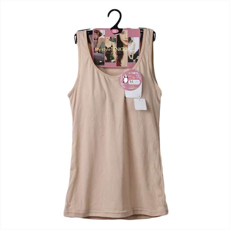 カップ付き タンクトップ レディース ブラトップ 綿素材使用 綿混 無地 シンプル ベーシック 楽 ゆったり 重ね着 インナー リラックス ヨガ 下着 春 夏 秋 黒 白 グレー ベージュ 青 茶 M L LL