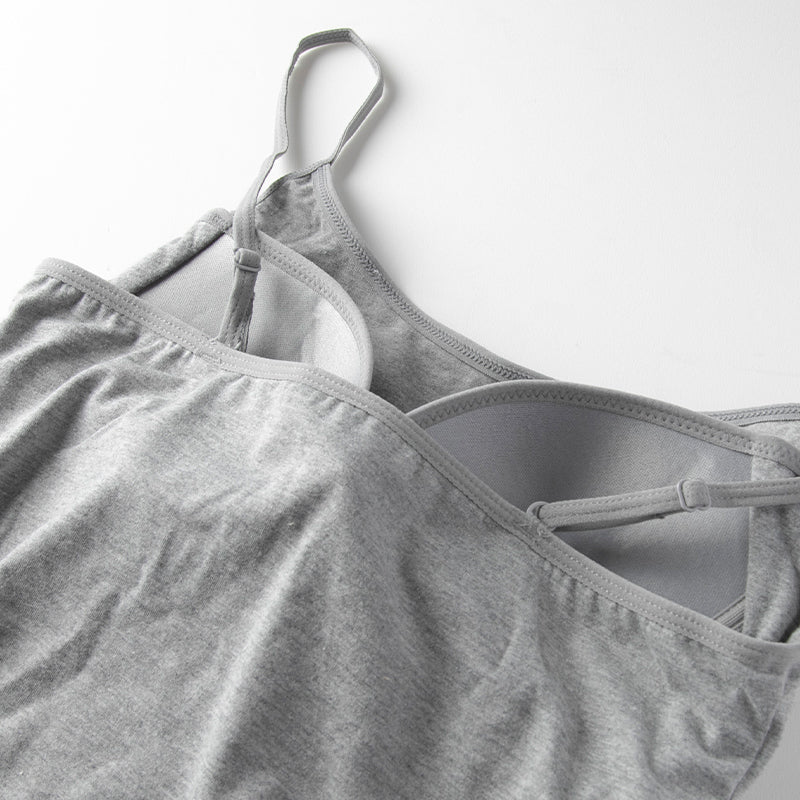 カップ付き キャミソール レディース ブラトップ 綿素材使用 綿混 無地 シンプル ベーシック 楽 ゆったり 重ね着 インナー リラックス ヨガ 下着 春 夏 秋 黒 白 グレー ベージュ 青 茶 M L LL