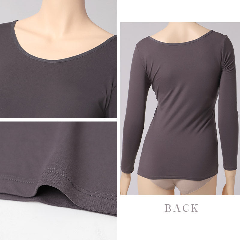 カップ付き 長袖 インナー 起毛 あったか レディース M L LL 暖かい なめらか リラックス アンダーウェア 女性 肌着 下着 無地 30代 40代 50代 60代 冬 寒さ対策 冷え対策 冷え取り