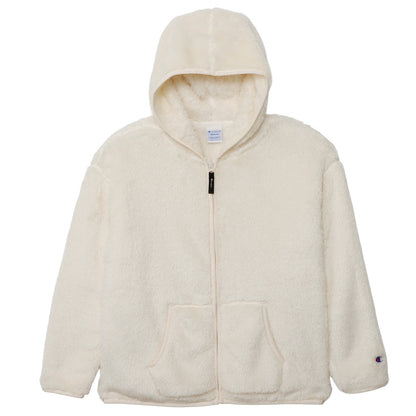 Champion チャンピオン レディース フリース ジャケット シープ M・L Champion ジップパーカー ロゴ入り フリース ボア 重ね着 冬 カジュアル ウィメンズ ジップフードジャケット