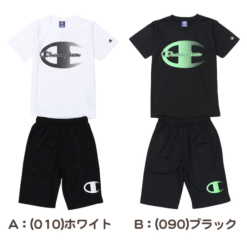 チャンピオン キッズ 半袖 ハーフパンツ 上下 セットアップ 男の子 女の子 110cm～160cm メッシュ 速乾 子供 tシャツ 半ズボン 部屋着 夏 ルームウェア スポーツ (在庫限り)