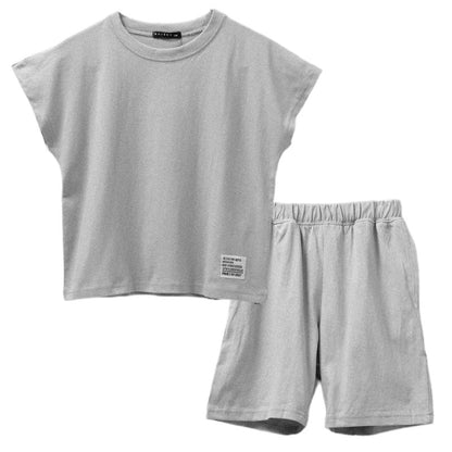 キッズ セットアップ 子供服 ノースリーブ ハーフパンツ 上下セット 綿100％ オーバーサイズ 130 140 150 160 cm 夏服 男の子 女の子 ジュニア ルームウェア 部屋着 パジャマ 小学生 中学生 SHISKY ポケット付き 調整紐 無地 おしゃれ ゆったり