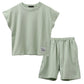 キッズ セットアップ 子供服 ノースリーブ ハーフパンツ 上下セット 綿100％ オーバーサイズ 130 140 150 160 cm 夏服 男の子 女の子 ジュニア ルームウェア 部屋着 パジャマ 小学生 中学生 SHISKY ポケット付き 調整紐 無地 おしゃれ ゆったり