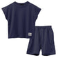 キッズ セットアップ 子供服 ノースリーブ ハーフパンツ 上下セット 綿100％ オーバーサイズ 130 140 150 160 cm 夏服 男の子 女の子 ジュニア ルームウェア 部屋着 パジャマ 小学生 中学生 SHISKY ポケット付き 調整紐 無地 おしゃれ ゆったり
