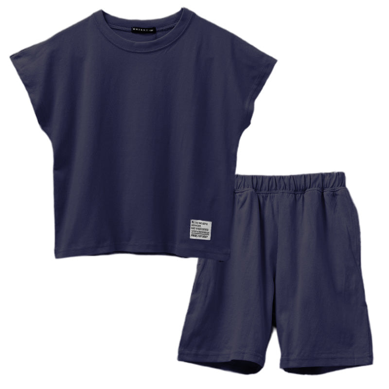 キッズ セットアップ 子供服 ノースリーブ ハーフパンツ 上下セット 綿100％ オーバーサイズ 130 140 150 160 cm 夏服 男の子 女の子 ジュニア ルームウェア 部屋着 パジャマ 小学生 中学生 SHISKY ポケット付き 調整紐 無地 おしゃれ ゆったり