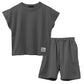 キッズ セットアップ 子供服 ノースリーブ ハーフパンツ 上下セット 綿100％ オーバーサイズ 130 140 150 160 cm 夏服 男の子 女の子 ジュニア ルームウェア 部屋着 パジャマ 小学生 中学生 SHISKY ポケット付き 調整紐 無地 おしゃれ ゆったり