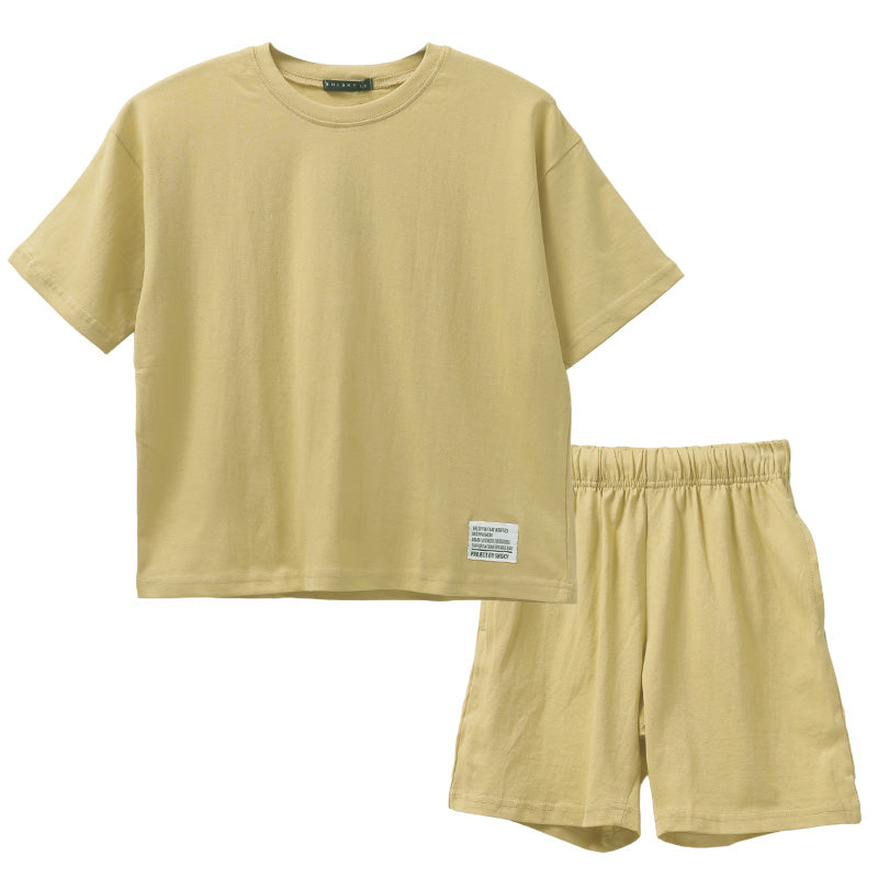 キッズ セットアップ 子供服 半袖 ハーフパンツ 上下セット 綿100％ オーバーサイズ 130 140 150 160 cm 夏服 男の子 女の子 ジュニア ルームウェア 部屋着 パジャマ 小学生 中学生 SHISKY ポケット付き 調整紐 無地 おしゃれ ゆったり 通学 外遊び