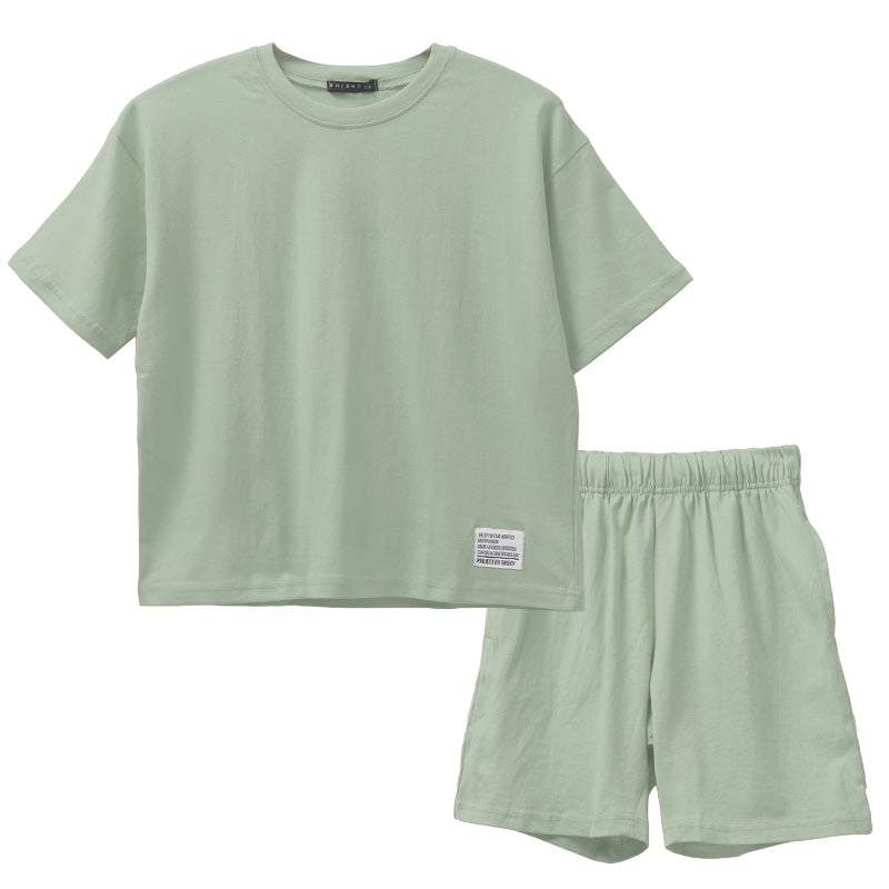 キッズ セットアップ 子供服 半袖 ハーフパンツ 上下セット 綿100％ オーバーサイズ 130 140 150 160 cm 夏服 男の子 女の子 ジュニア ルームウェア 部屋着 パジャマ 小学生 中学生 SHISKY ポケット付き 調整紐 無地 おしゃれ ゆったり 通学 外遊び
