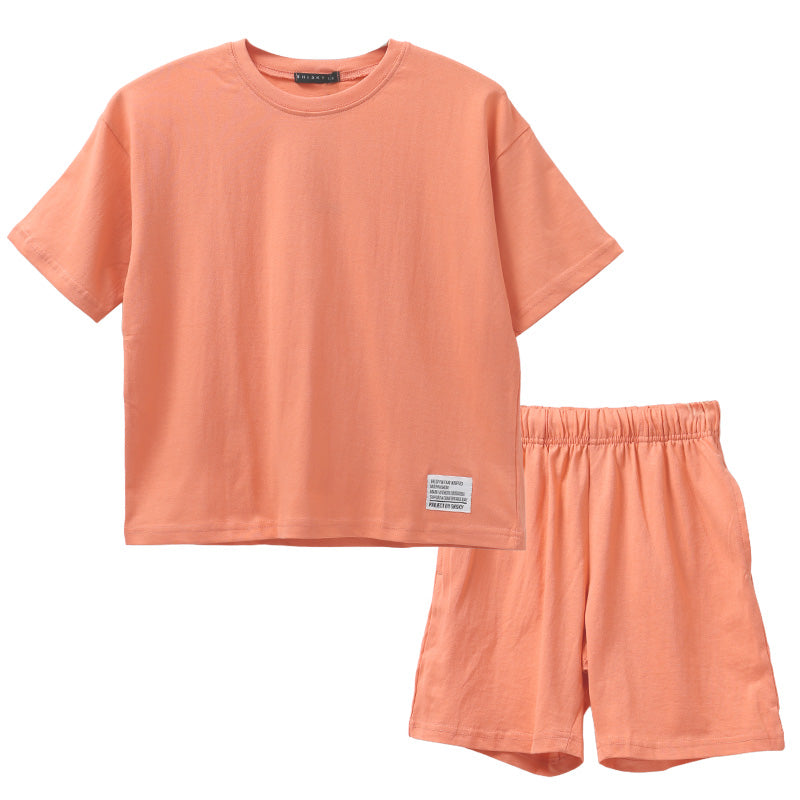 キッズ セットアップ 子供服 半袖 ハーフパンツ 上下セット 綿100％ オーバーサイズ 130 140 150 160 cm 夏服 男の子 女の子 ジュニア ルームウェア 部屋着 パジャマ 小学生 中学生 SHISKY ポケット付き 調整紐 無地 おしゃれ ゆったり 通学 外遊び