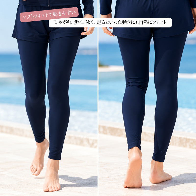 ラッシュレギンス レディース UV対策 日焼け対策 紫外線対策 M L 水着 スイムレギンス ラッシュガードレギンス 薄手 ストレッチ ソフトフィット メッシュインナー 海 プール ジム ヨガ ランニング 登山 トレッキング 夏 女性 ミセス 婦人 スパッツ