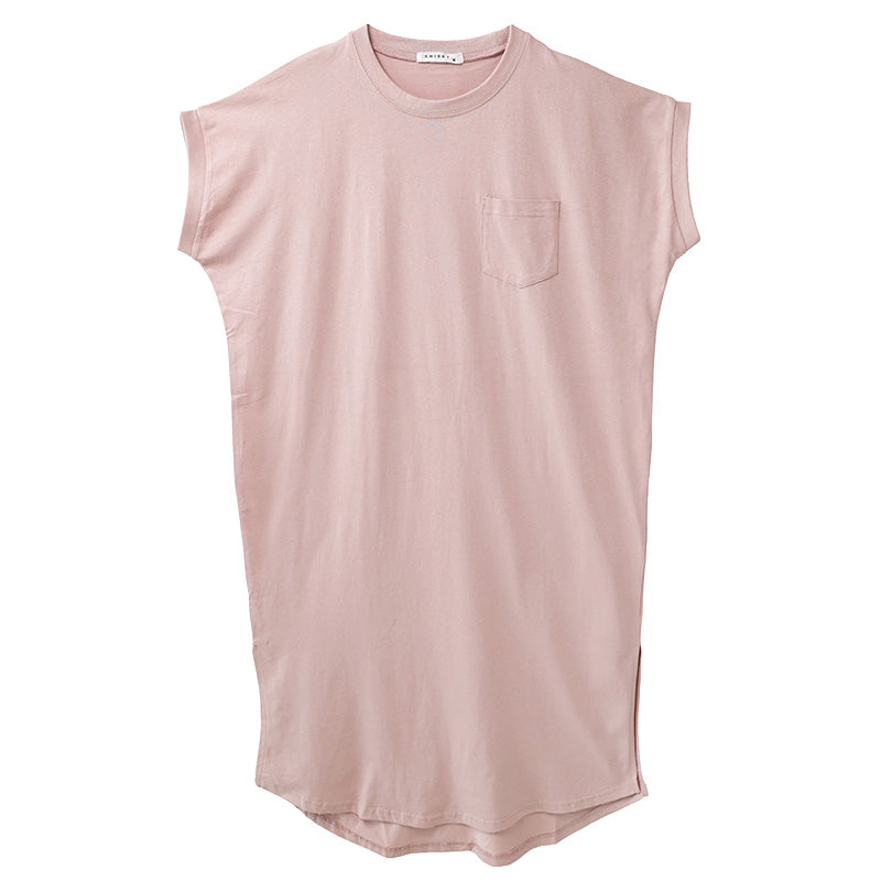 レディース ワンピース 夏 春夏 綿100％ コットン フレンチ袖 M L 半袖 ロング丈 ロングワンピース Tシャツワンピース カットソーワンピース ルームウェア 部屋着 サイドスリット 胸ポケット さらさら ゆったり 体型カバー ミセス 大人 シンプル