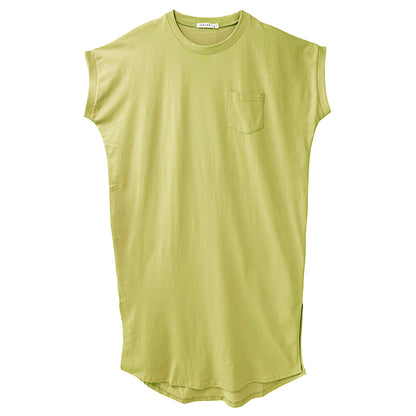 レディース ワンピース 夏 春夏 綿100％ コットン フレンチ袖 M L 半袖 ロング丈 ロングワンピース Tシャツワンピース カットソーワンピース ルームウェア 部屋着 サイドスリット 胸ポケット さらさら ゆったり 体型カバー ミセス 大人 シンプル