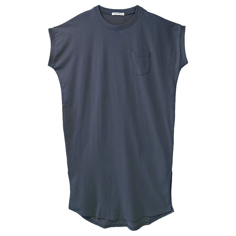レディース ワンピース 夏 春夏 綿100％ コットン フレンチ袖 M L 半袖 ロング丈 ロングワンピース Tシャツワンピース カットソーワンピース ルームウェア 部屋着 サイドスリット 胸ポケット さらさら ゆったり 体型カバー ミセス 大人 シンプル