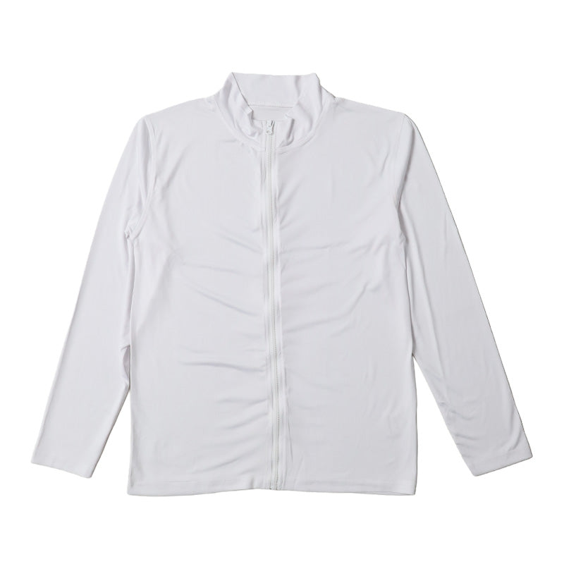 ラッシュガード メンズ 長袖 ジップアップ フルジップ 無地 M L XL 水着 スイムウェア ポリエステル混 ストレッチ 薄手 さらっと ソフトフィット ゆったり 羽織り 前開き スタンドカラー 海 プール ランニング ジョギング アウトドア 日差し対策