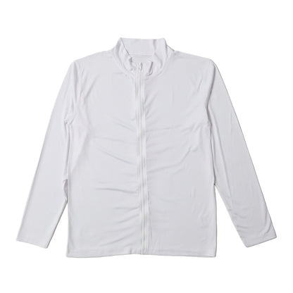ラッシュガード メンズ 長袖 ジップアップ フルジップ 無地 M L XL 水着 スイムウェア ポリエステル混 ストレッチ 薄手 さらっと ソフトフィット ゆったり 羽織り 前開き スタンドカラー 海 プール ランニング ジョギング アウトドア 日差し対策