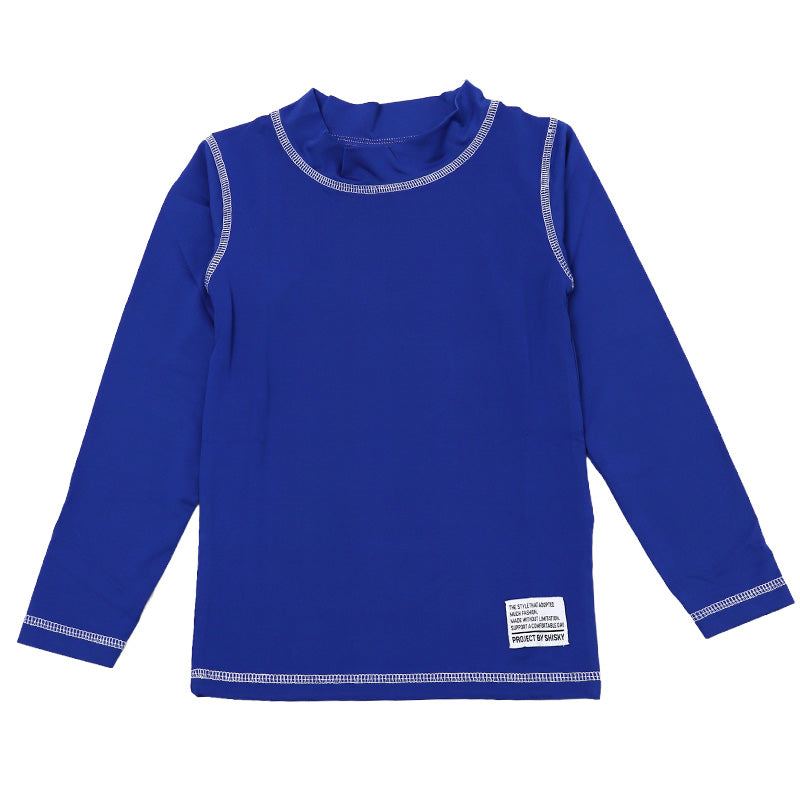 ラッシュガード キッズ 長袖 子供 ジュニア 水着 スクール水着 130cm 140cm 150cm 160cm 学校 プール 海 男の子 女の子 男女兼用 ハイネック かぶり ファスナーなし 薄手 ストレッチ ソフトフィット 無地 ステッチ 日焼け対策 水泳 海水浴 小学生