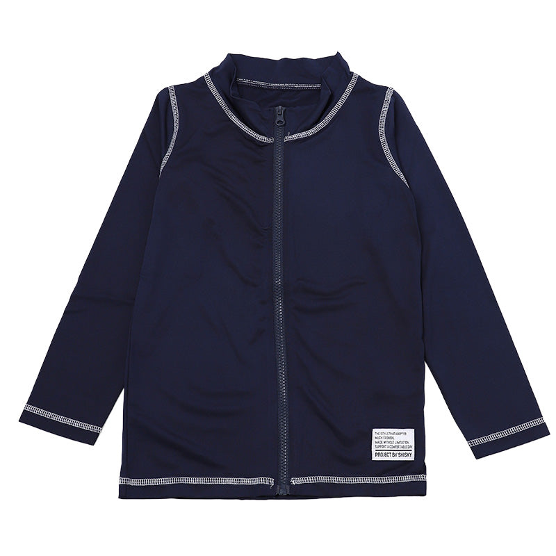 ラッシュガード キッズ 長袖 ジップアップ 前開き 子供 ジュニア 男の子 女の子 男女兼用 130cm 140cm 150cm 160cm ハイネック 薄手 ストレッチ ソフトフィット 水着 羽織り プール 海 川 水遊び 日焼け対策 小学生 中学生 ボーイズ ガールズ 学校