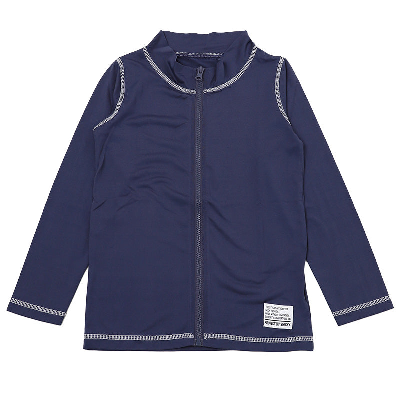 ラッシュガード キッズ 長袖 ジップアップ 前開き 子供 ジュニア 男の子 女の子 男女兼用 130cm 140cm 150cm 160cm ハイネック 薄手 ストレッチ ソフトフィット 水着 羽織り プール 海 川 水遊び 日焼け対策 小学生 中学生 ボーイズ ガールズ 学校