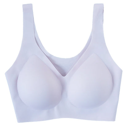 ノンワイヤーブラ シームレス ハーフトップ ブラジャー ひびきにくい レディース M～5L 縫い目なし 段差レス アウターにひびかない 下着 インナー モールドカップ シンプル 無地