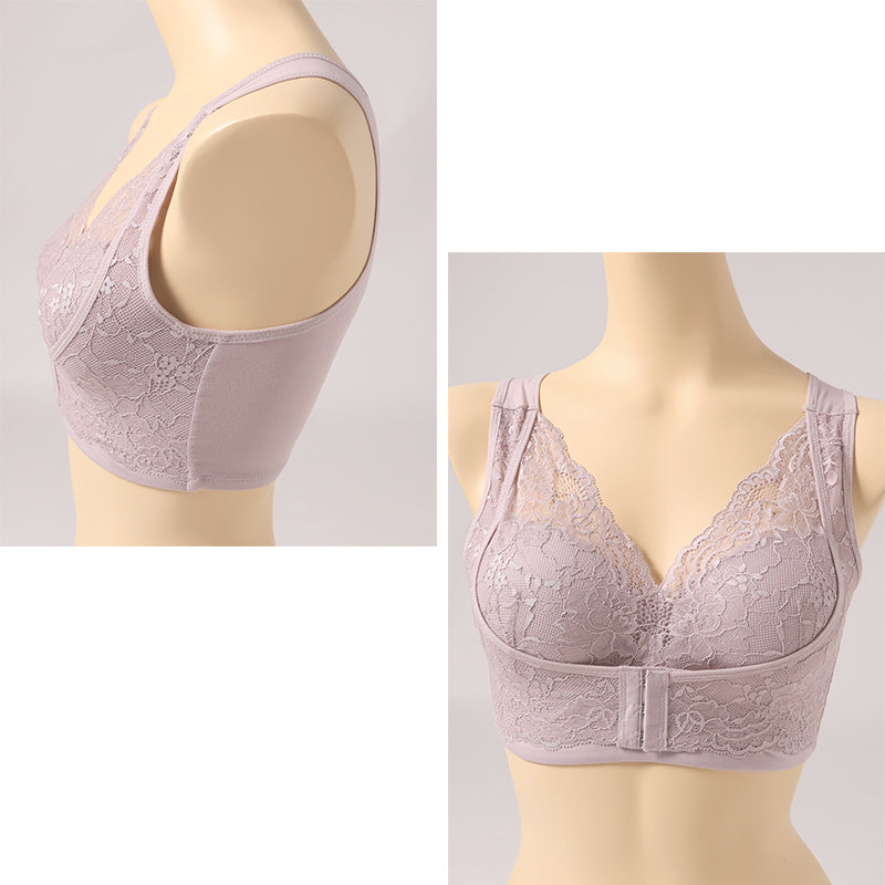 ノンワイヤーブラ フロントホック 育乳 ナイトブラ 補正 ブラジャー M L LL ねるねん 前開き ブラジャー 前あき ブラ レディース 下着 インナー レース かわいい