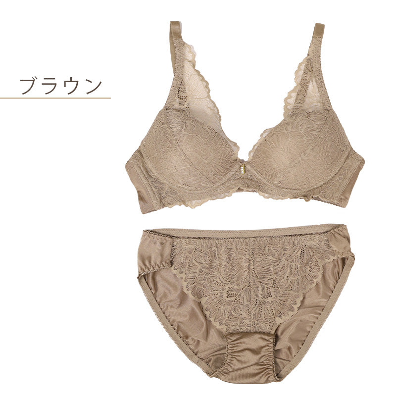 ノンワイヤー ブラ ショーツ 上下セット S ～ LL ブラジャー フルカップ レディース 下着 セットアップ インナー レース かわいい 補整下着 痛くない 楽ちん