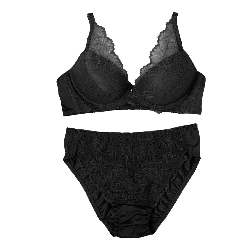 ノンワイヤー ブラ ショーツ 上下セット 大きいサイズ 3L ～ 5L ブラジャー フルカップ レディース 下着 セットアップ インナー レース かわいい 補整下着 痛くない 楽ちん