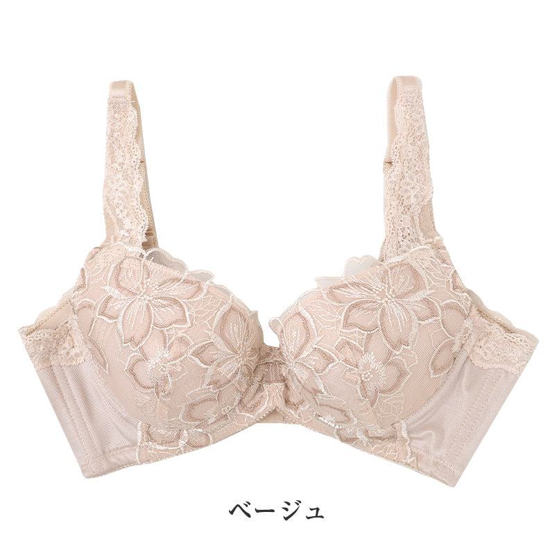 ブラジャー レディース ワイヤーブラ 脇高 背中すっきり 脇肉 サイドボーン B70～E90 3/4カップ 幅広バック パッドポケット 花柄レース 刺繍レース バストサポート 横流れ対策 美背中 ワイヤー当たり軽減 安定感 単品ブラ 女性用 下着 インナー