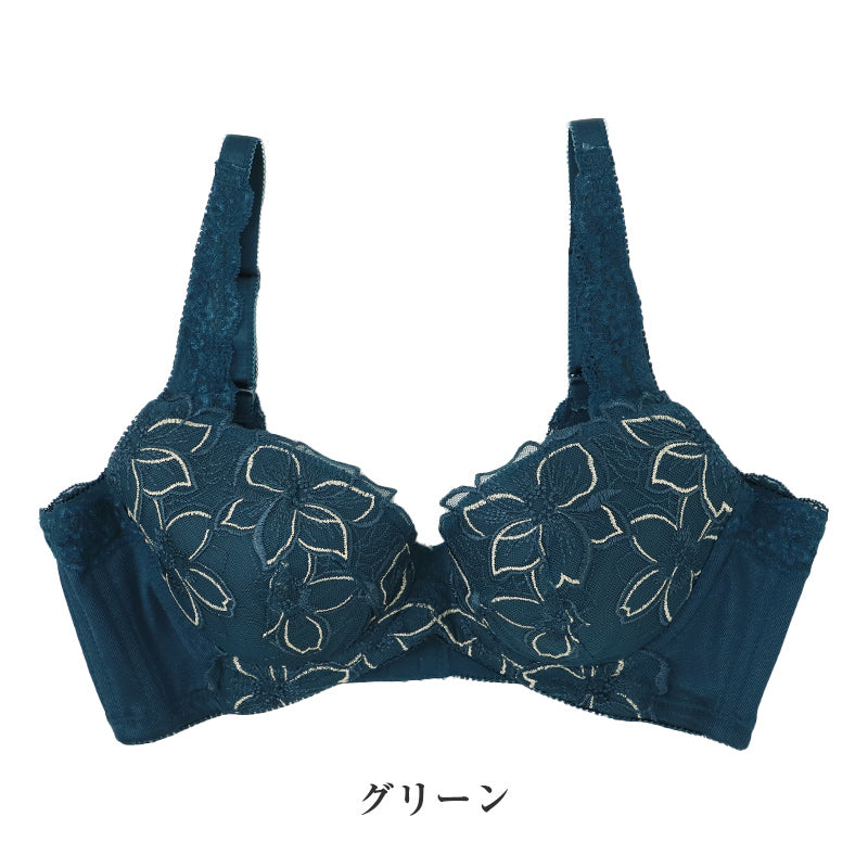 ブラジャー レディース ワイヤーブラ 脇高 背中すっきり 脇肉 サイドボーン B70～E90 3/4カップ 幅広バック パッドポケット 花柄レース 刺繍レース バストサポート 横流れ対策 美背中 ワイヤー当たり軽減 安定感 単品ブラ 女性用 下着 インナー