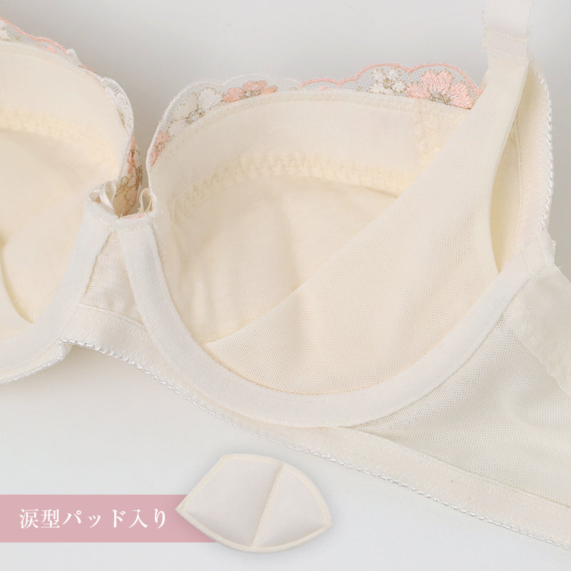 ブラジャー レディース ワイヤーブラ 美胸 リフトアップ Wリフト 脇肉 パワーネット B70～E85 3/4カップ パッド入り ストレッチレース バストメイク ボリューム感 ホールド レースブラ 女性用 下着 インナー ランジェリー 普段使い キレイ工房