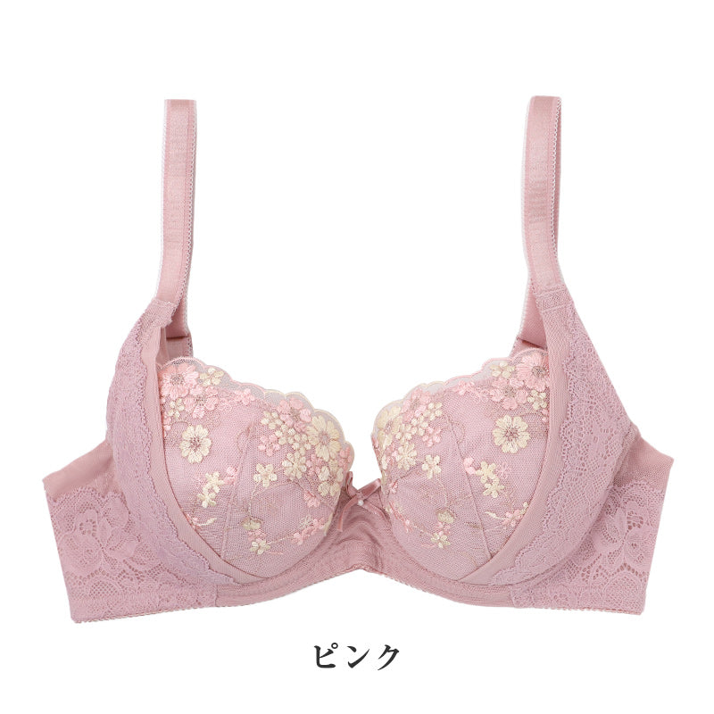 ブラジャー レディース ワイヤーブラ 美胸 リフトアップ Wリフト 脇肉 パワーネット B70～E85 3/4カップ パッド入り ストレッチレース バストメイク ボリューム感 ホールド レースブラ 女性用 下着 インナー ランジェリー 普段使い キレイ工房