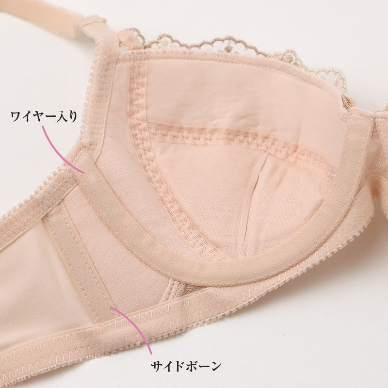 ブラジャー レディース ワイヤーブラ 脇リフト 脇流れ対策 美胸ブラ 脇すっきり 3/4カップ A70～D85 バストメイク 脇パネル 後ろ安定 大人可愛い レースブラ ワイヤー入り 単品ブラ 女性用 下着 インナー ランジェリー フェミニン シャルマン