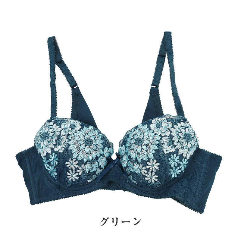ブラジャー レディース ワイヤーブラ 背中すっきり Vバック 3/4カップ サイドボーン A70～D85 パッド取り外し可 花柄レース 2段3列ホック 美背中 安定感 上品 レースブラ 女性用 下着 インナー ランジェリー 普段使い シャルマン 単品ブラ デイリー