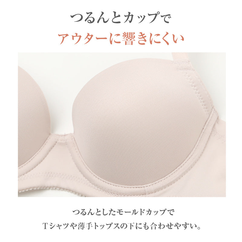 Tシャツブラ レディース ワイヤーブラ モールドカップ 3/4カップ アウターにひびきにくい つるんとカップ A70～D85 下厚カップ パッドポケット サイドボーンなし 2段3列ホック 薄手 シンプル 軽い バストメイク 響きにくい 女性用 下着 インナー