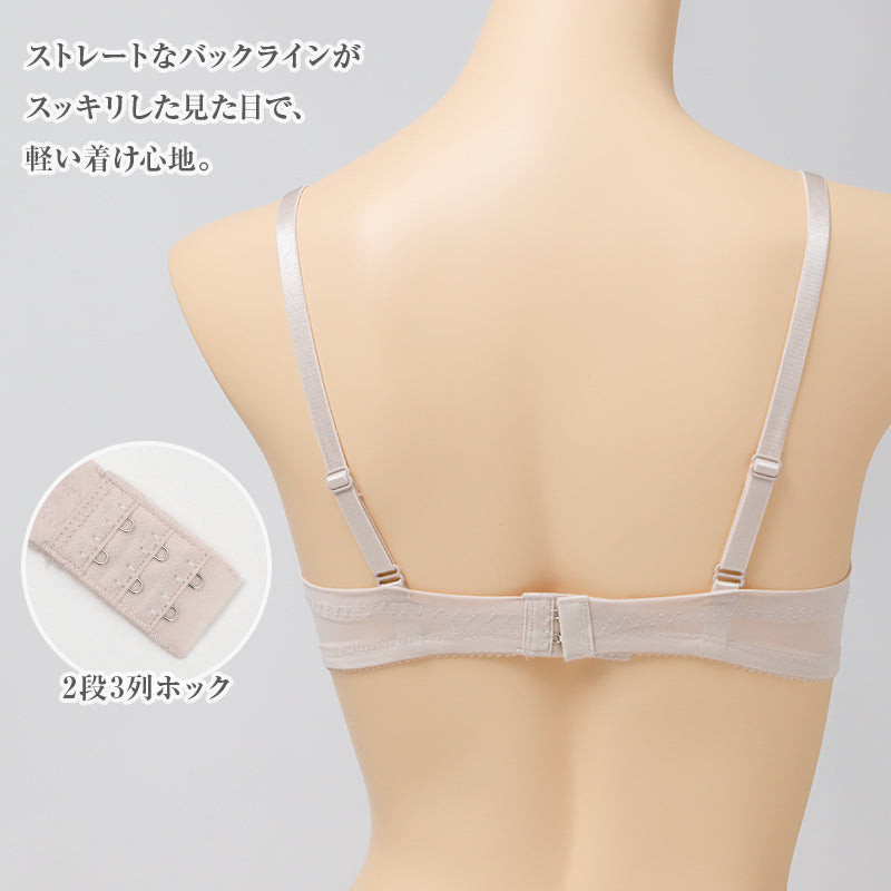 Tシャツブラ レディース ワイヤーブラ モールドカップ 3/4カップ アウターにひびきにくい つるんとカップ A70～D85 下厚カップ パッドポケット サイドボーンなし 2段3列ホック 薄手 シンプル 軽い バストメイク 響きにくい 女性用 下着 インナー