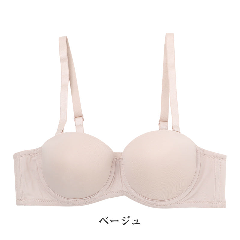Tシャツブラ レディース 1/2カップ ワイヤーブラ ストラップレス モールドカップ 盛りブラ A70～D85 パッド付き サイドボーン 3段3列ホック パワーネット アウターにひびきにくい 肩紐取り外し可 ハーフカップ 薄手 シンプル バストメイク 安定感