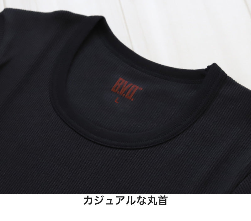 BVD メンズ インナー 半袖 リブクルーネックTシャツ 2枚組 M～LL (丸首 下着 男性 紳士 綿100% コットン bvd) (在庫限り)