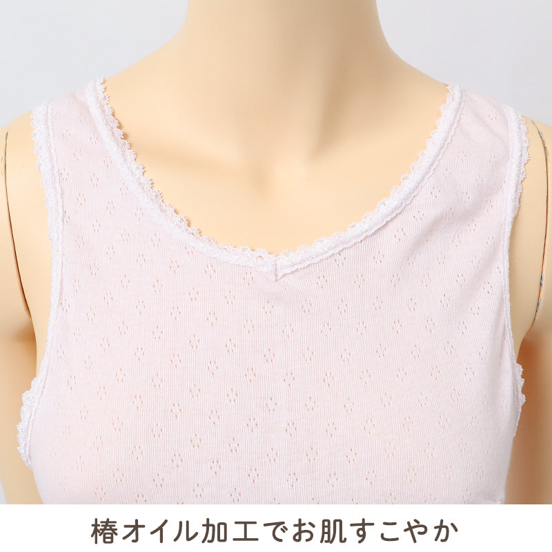 FUJIHARU レディース シミーズ 綿100％ 椿オイル加工 日本製 ラン型 婦人肌着 インナー 綿 コットン ミセス シニア 女性用 M L LL 下着 肌着 ロング丈 綿インナー 日本製インナー 婦人インナー ラン型シミーズ ノースリーブ