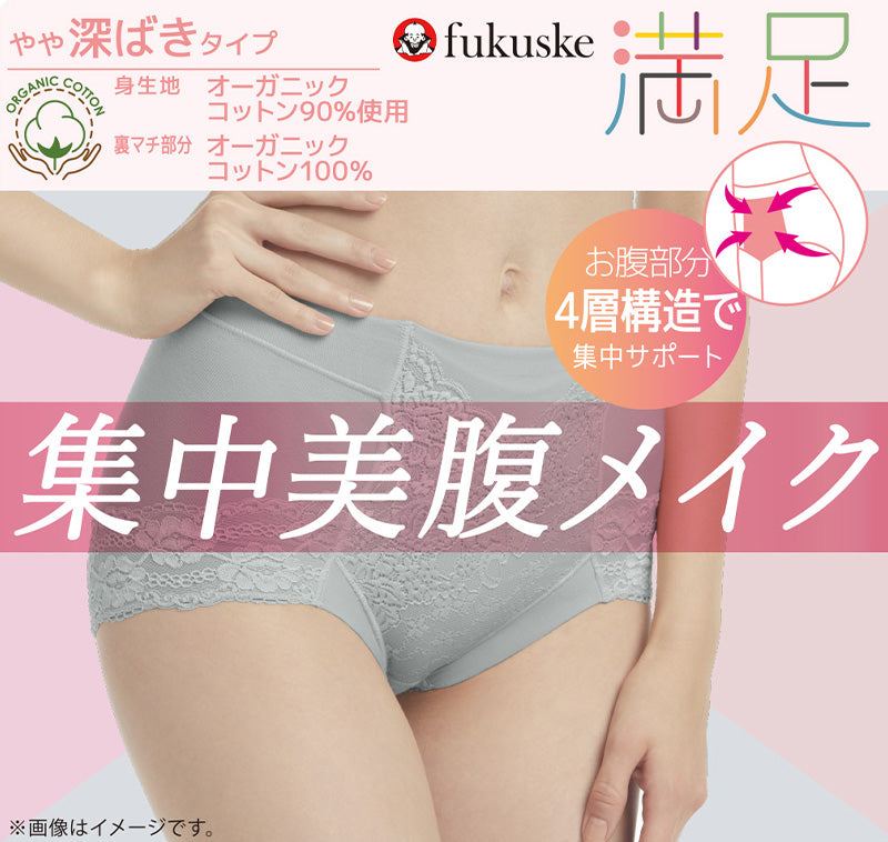 福助 満足 おなかパワーネット フロントバックレースショーツ M～LL (お腹おさえ フクスケ レディース パンツ) (在庫限り)
