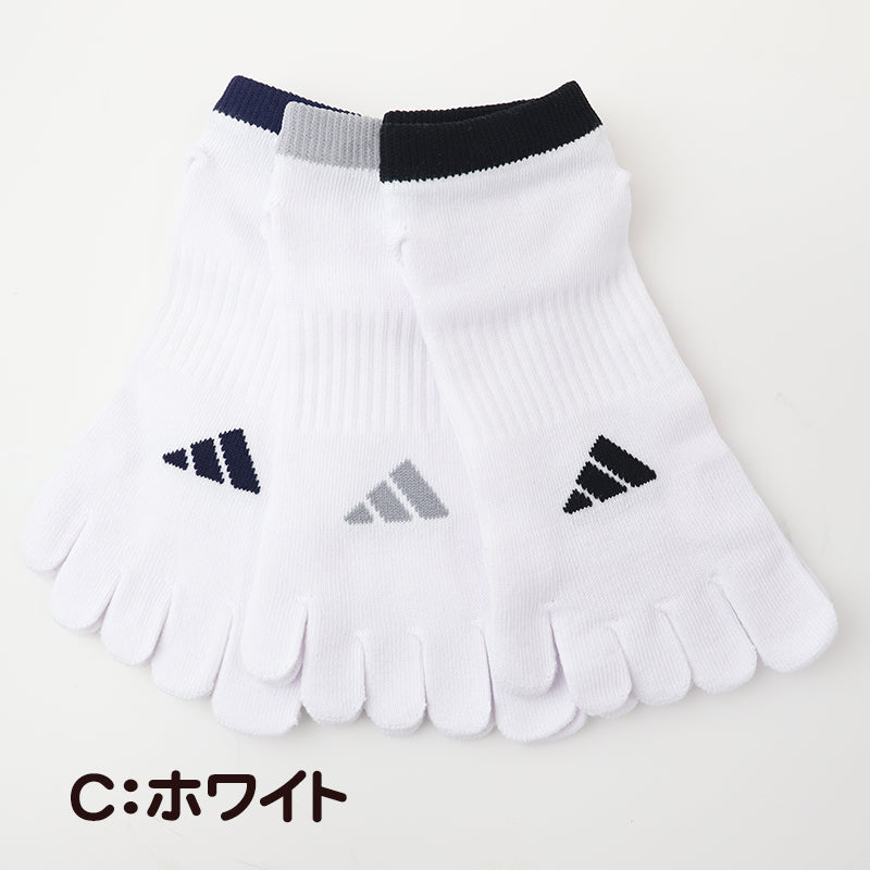 靴下 5本指 くるぶし丈 ソックス メンズ  紳士 adidas 消臭 24-26cm・26-28cm (ショート スニーカー 土踏まず サポート 福助 スポーツ 短い ワンポイント )