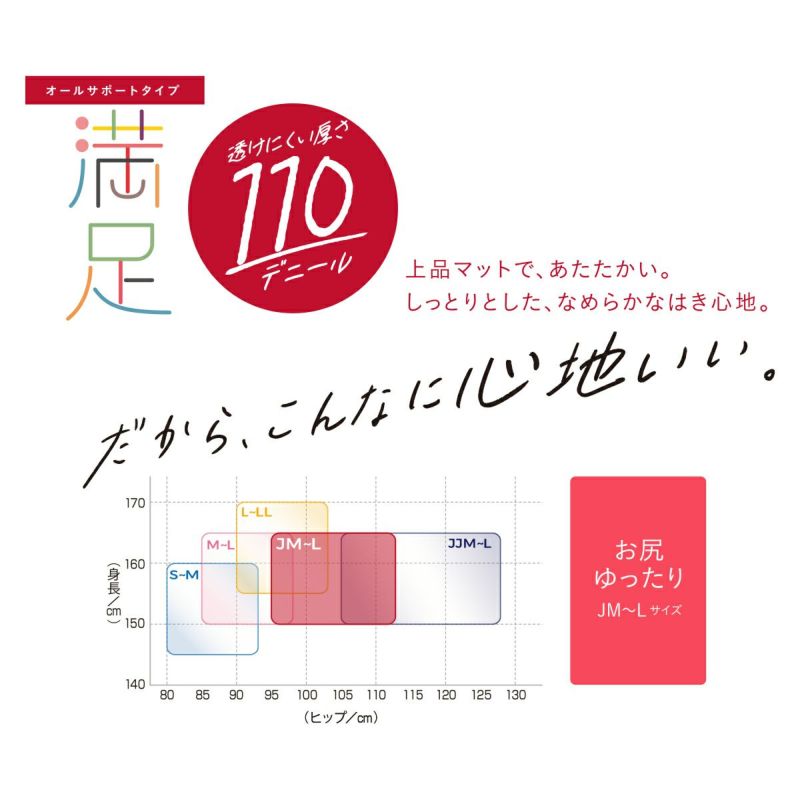 福助 満足 美しく心地いい ヒップゆったり 110デニールタイツ JM-L (フクスケ レディース ベージュ 黒 カラータイツ 発熱タイツ 暖かい ふくすけ)