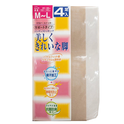 福助 美しくきれいな脚 サポートパンスト 4足組 M-L・L-LL (4足セット レディース ストッキング パンスト 静電気防止 抗菌防臭 吸汗) (在庫限り)