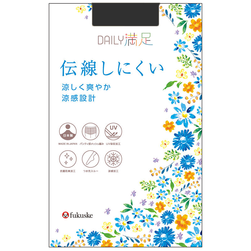 ストッキング パンティストッキング レディース 夏用 3足組 涼感 UV UV吸収加工 抗菌防臭 ノンラン ゾッキ つま先スルー M-L・L-LL 無地 足型セット デイリー満足 福助