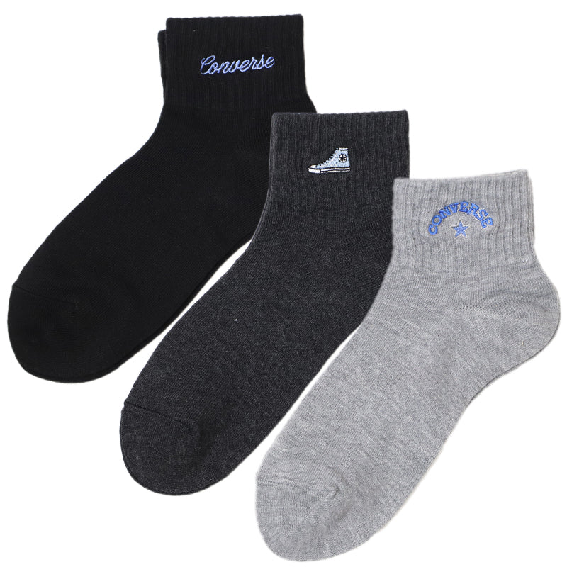 コンバース 片面刺繍 ソックス 3足組 23-25cm 靴下 レディース CONVERSE アソート 3足セット ワンポイント スニーカー くるぶし 福助