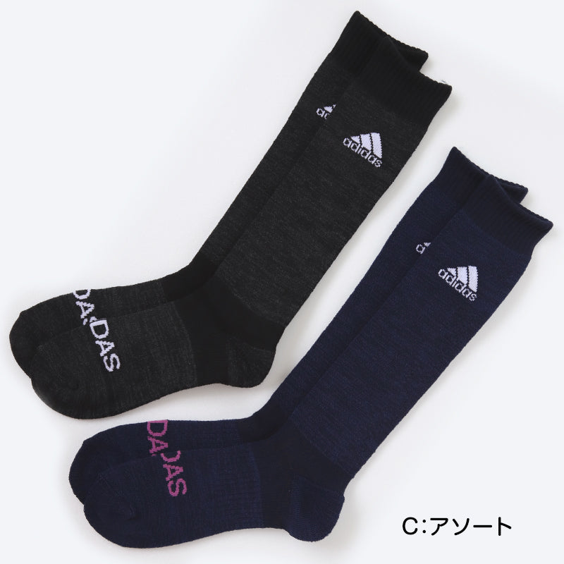 アディダス レディース ハイソックス 秋 冬 靴下 総パイル 2足組 23-25cm adidas 厚地 ソックス 暖かい 婦人 冷え フクスケ 23cm 24cm 25cm