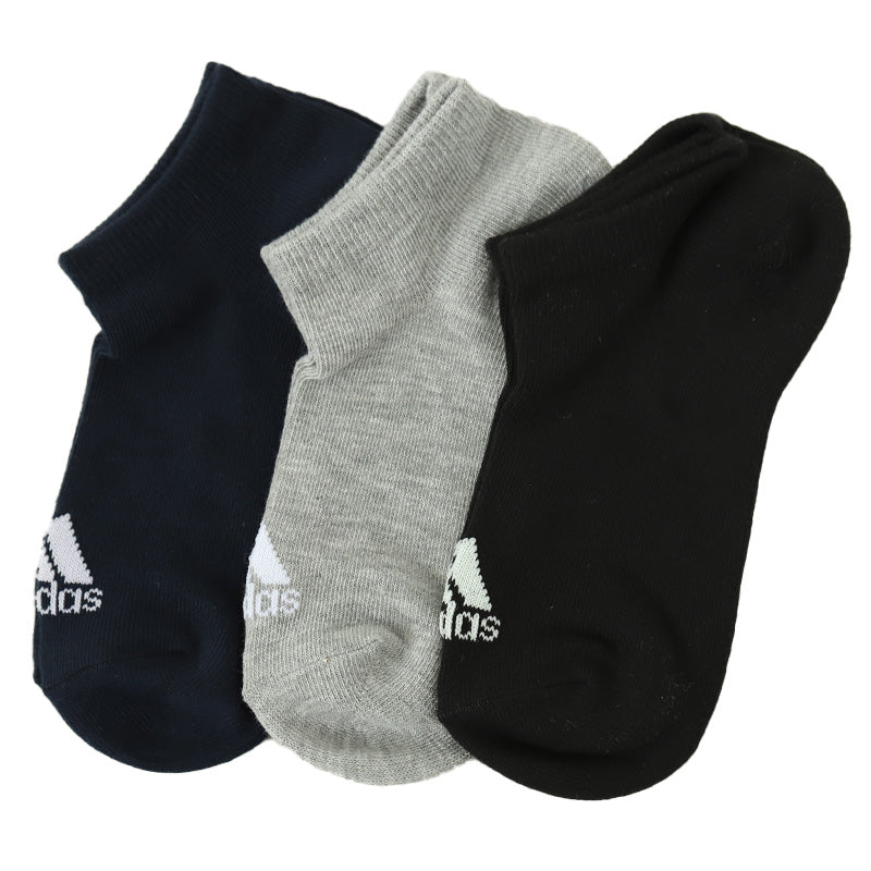 靴下 スニーカー ソックス レディース adidas 3P 23-25cm (女性 adidas 女子 くつ下 ワンポイント 丈夫 スポーツソックス 夏 春 学校 スクール 正面)