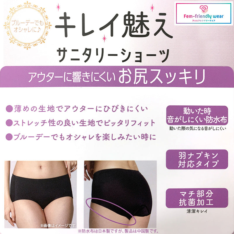 福助 満足 サニタリーショーツ 羽根つき ひびきにくい 生理用ショーツ 昼用 M～LL レディース ショーツ サニタリー 生理用パンツ 下着 インナー 女性 トランクス 響きにくい キレイ魅え 無地 シンプル (在庫限り)